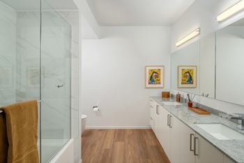 Dual vanity bathrooms in all two- and three-bedrooms residences